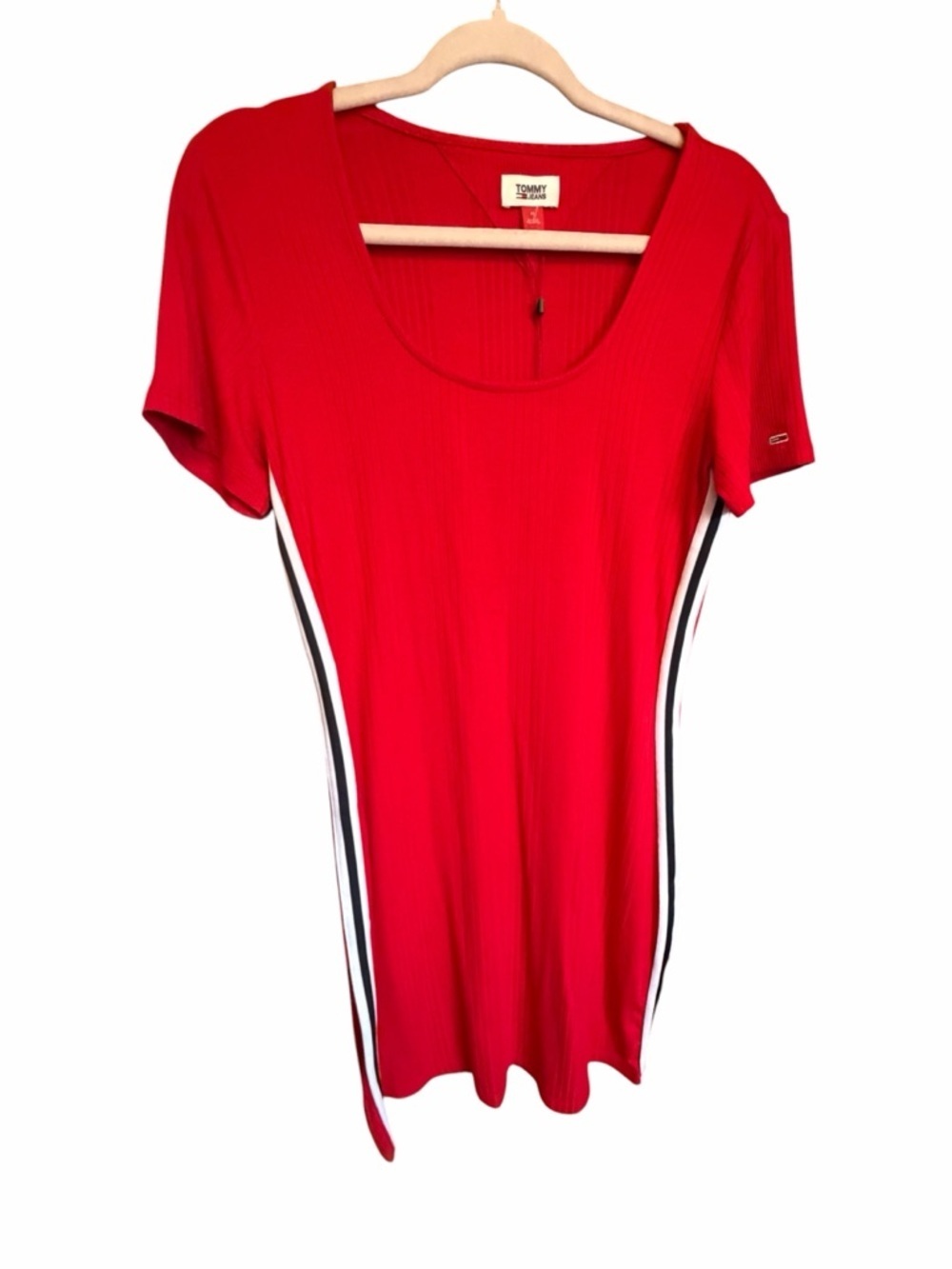 Tommy Hilfiger Red Scoop-Neck Tunic/Dress with Trim Stripes-Size Medium NWT